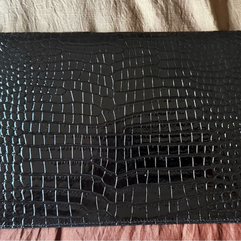 Saint Laurent Black Croc-Embossed Clutch with Gold Logo - Picture 4 of 5